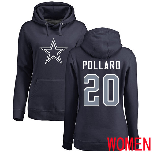 Women Dallas Cowboys Navy Blue Tony Pollard Name and Number Logo #20 Pullover NFL Hoodie Sweatshirts->nfl t-shirts->Sports Accessory